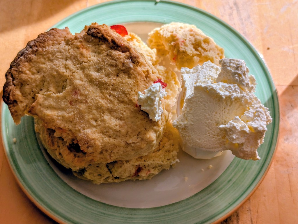 Fruit scone with "cream"